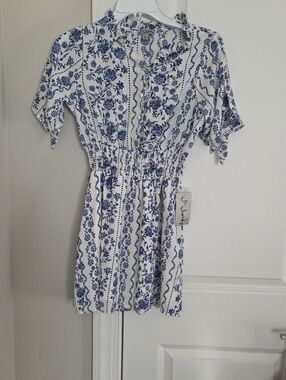 J for Justify White Dress with Blue Floral Print